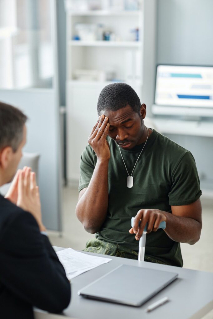 Soldier Suffering Stress Having Therapy Session